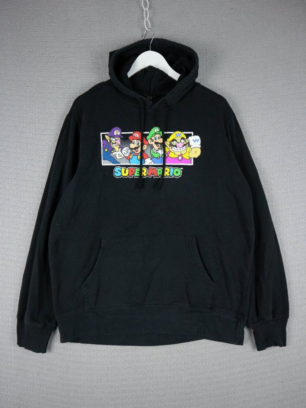 Super Mario Bros Cotton Pull Over Hoodie Sweater Mens Large (as-is) damage
